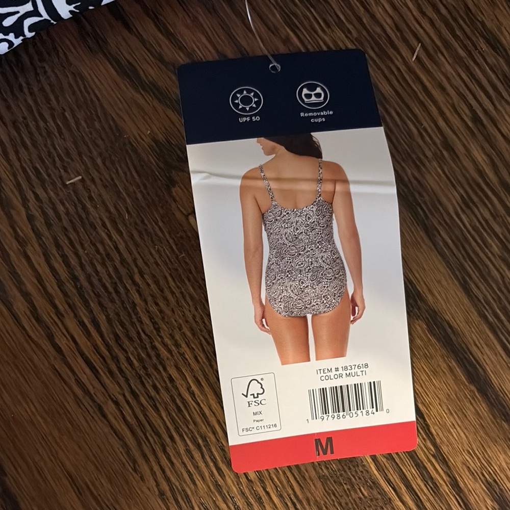 Adult Medium Black and White Paisley land's end Swimsuit - Picture 3 of 10